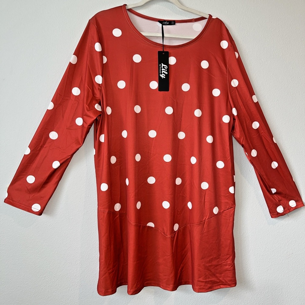 Lily By Firmiana Tunic Red with White Polka Dots Top Womens Size 2XL NWT G22